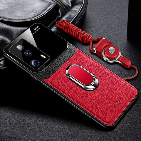 Coque Silicone Gel Motif Cuir Housse Etui avec Magnetique FL2 pour Xiaomi Mi 12 Lite NE 5G Rouge