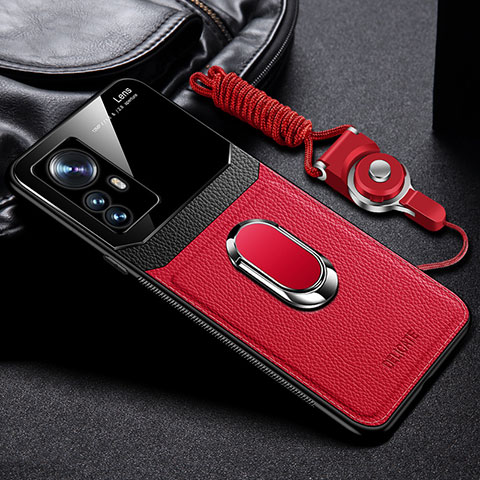 Coque Silicone Gel Motif Cuir Housse Etui avec Magnetique FL2 pour Xiaomi Mi 12T 5G Rouge