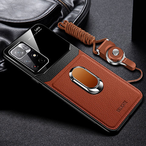 Coque Silicone Gel Motif Cuir Housse Etui avec Magnetique FL2 pour Xiaomi Poco M4 Pro 5G Marron