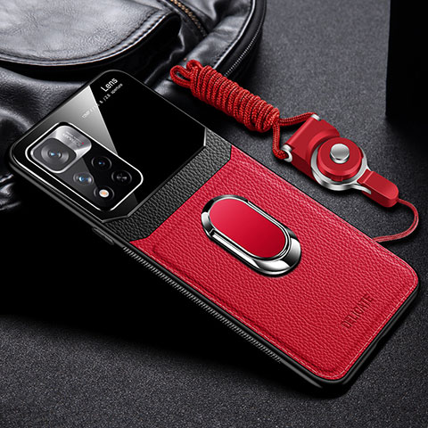 Coque Silicone Gel Motif Cuir Housse Etui avec Magnetique FL2 pour Xiaomi Poco X4 NFC Rouge