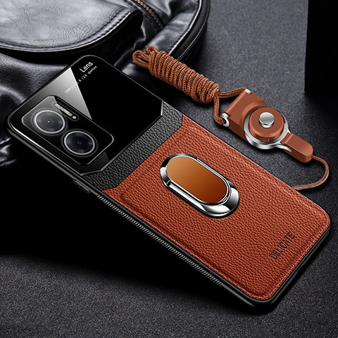 Coque Silicone Gel Motif Cuir Housse Etui avec Magnetique FL2 pour Xiaomi Redmi 10 5G Marron