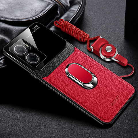 Coque Silicone Gel Motif Cuir Housse Etui avec Magnetique FL2 pour Xiaomi Redmi 11 Prime 5G Rouge