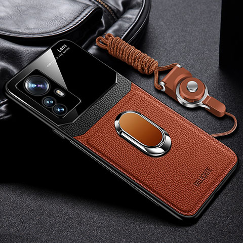 Coque Silicone Gel Motif Cuir Housse Etui avec Magnetique FL2 pour Xiaomi Redmi K50 Ultra 5G Marron