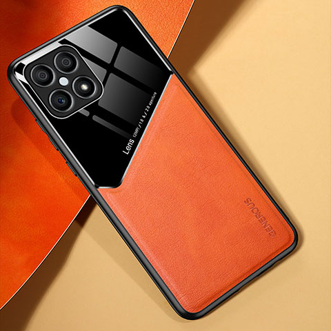 Coque Silicone Gel Motif Cuir Housse Etui avec Magnetique pour Huawei Honor X8 4G Orange