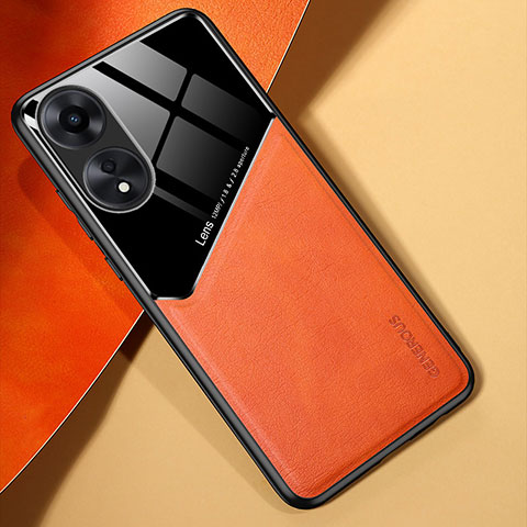 Coque Silicone Gel Motif Cuir Housse Etui avec Magnetique pour Oppo A78 4G Orange