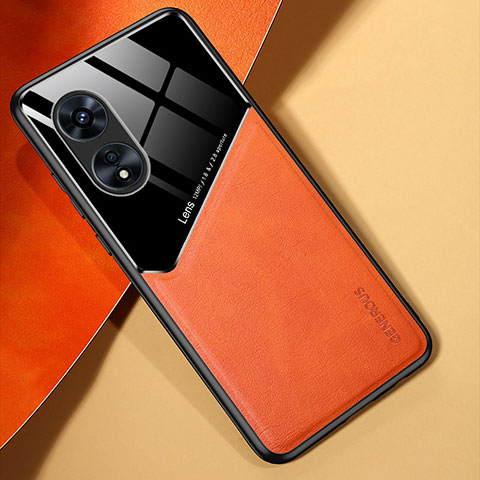 Coque Silicone Gel Motif Cuir Housse Etui avec Magnetique pour Oppo A97 5G Orange