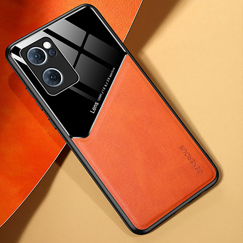 Coque Silicone Gel Motif Cuir Housse Etui avec Magnetique pour Oppo Find X5 Lite 5G Orange