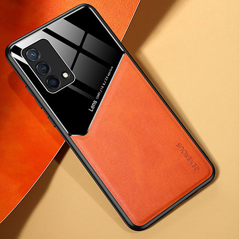 Coque Silicone Gel Motif Cuir Housse Etui avec Magnetique pour Oppo K9 5G Orange