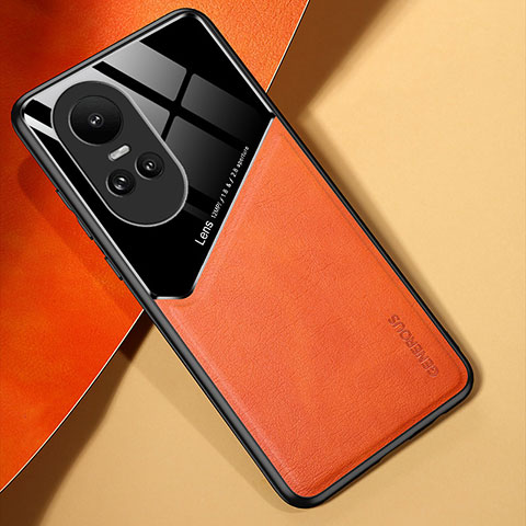 Coque Silicone Gel Motif Cuir Housse Etui avec Magnetique pour Oppo Reno10 5G Orange