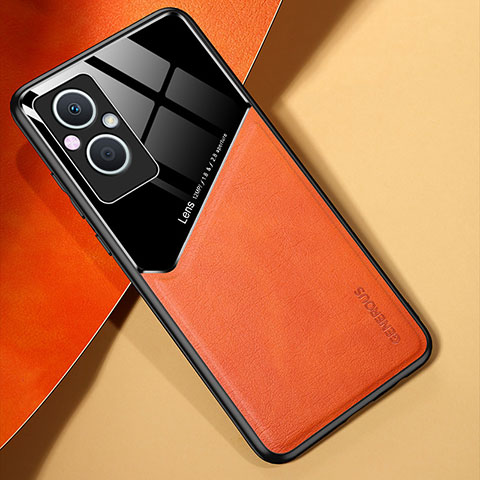 Coque Silicone Gel Motif Cuir Housse Etui avec Magnetique pour Oppo Reno7 Z 5G Orange