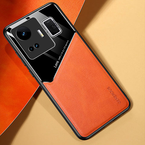 Coque Silicone Gel Motif Cuir Housse Etui avec Magnetique pour Realme GT Neo5 5G Orange