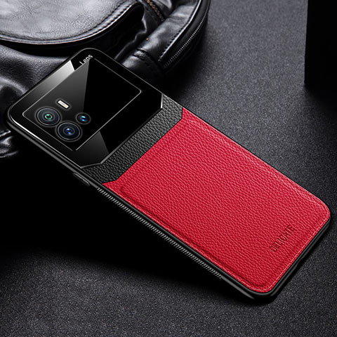 Coque Silicone Gel Motif Cuir Housse Etui avec Magnetique pour Vivo iQOO 9 5G Rouge