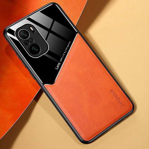 Coque Silicone Gel Motif Cuir Housse Etui avec Magnetique pour Xiaomi Mi 11X Pro 5G Orange