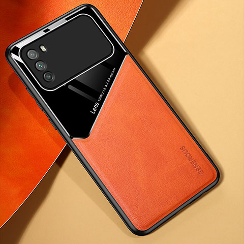 Coque Silicone Gel Motif Cuir Housse Etui avec Magnetique pour Xiaomi Poco M3 Orange