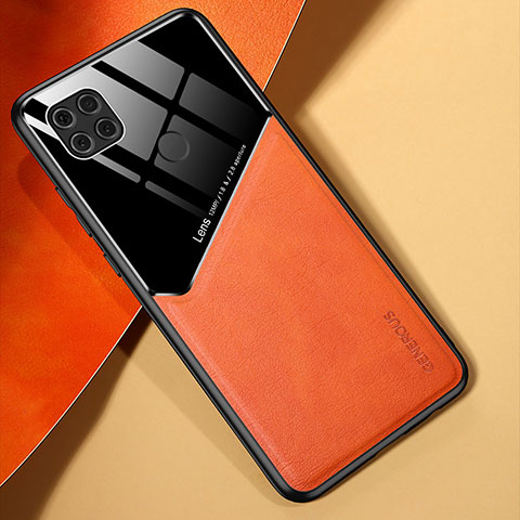 Coque Silicone Gel Motif Cuir Housse Etui avec Magnetique pour Xiaomi Redmi 9 Activ Orange