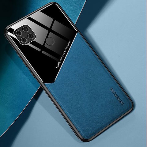 Coque Silicone Gel Motif Cuir Housse Etui avec Magnetique pour Xiaomi Redmi 9 India Bleu