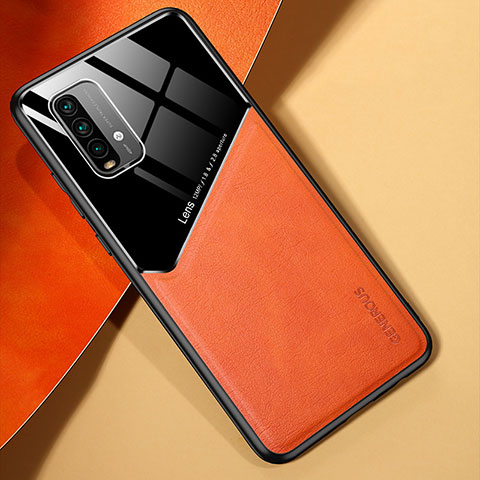 Coque Silicone Gel Motif Cuir Housse Etui avec Magnetique pour Xiaomi Redmi 9 Power Orange