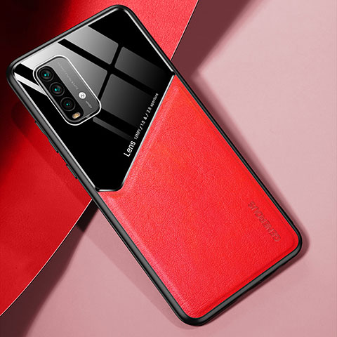 Coque Silicone Gel Motif Cuir Housse Etui avec Magnetique pour Xiaomi Redmi 9 Power Rouge