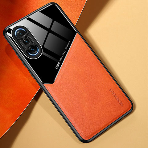 Coque Silicone Gel Motif Cuir Housse Etui avec Magnetique pour Xiaomi Redmi K40 Gaming 5G Orange