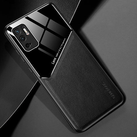 Coque Silicone Gel Motif Cuir Housse Etui avec Magnetique pour Xiaomi Redmi Note 10 5G Noir