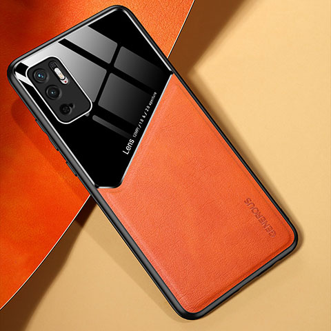 Coque Silicone Gel Motif Cuir Housse Etui avec Magnetique pour Xiaomi Redmi Note 10 5G Orange