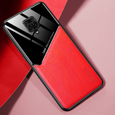 Coque Silicone Gel Motif Cuir Housse Etui avec Magnetique pour Xiaomi Redmi Note 9 Pro Max Rouge