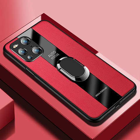 Coque Silicone Gel Motif Cuir Housse Etui avec Magnetique S01 pour Oppo Find X3 Pro 5G Rouge