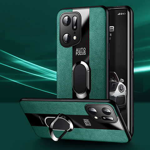 Coque Silicone Gel Motif Cuir Housse Etui avec Magnetique S01 pour Oppo Find X5 Pro 5G Vert