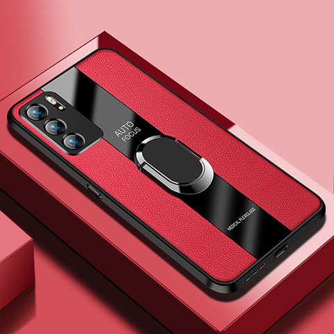 Coque Silicone Gel Motif Cuir Housse Etui avec Magnetique S01 pour Oppo Reno6 Pro 5G India Rouge