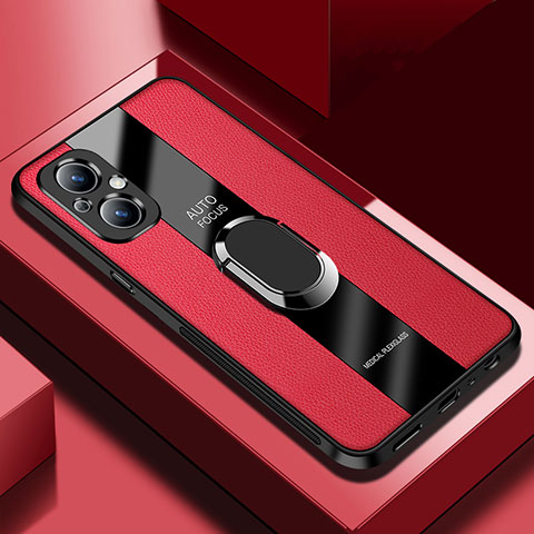 Coque Silicone Gel Motif Cuir Housse Etui avec Magnetique S01 pour Oppo Reno8 Lite 5G Rouge