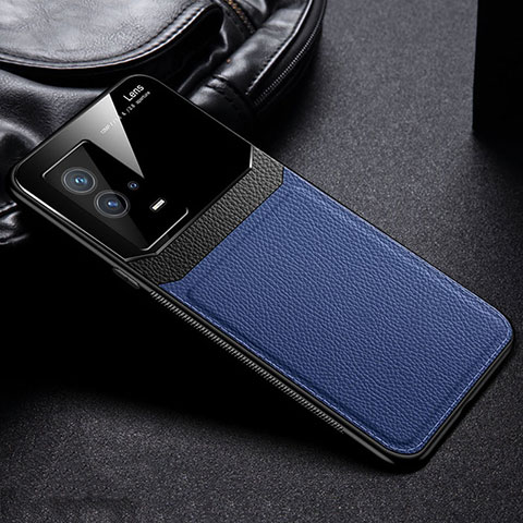 Coque Silicone Gel Motif Cuir Housse Etui avec Magnetique S01 pour Vivo iQOO 8 Pro 5G Bleu