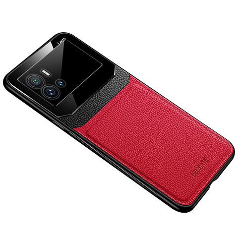 Coque Silicone Gel Motif Cuir Housse Etui avec Magnetique S01 pour Vivo iQOO 9 5G Rouge