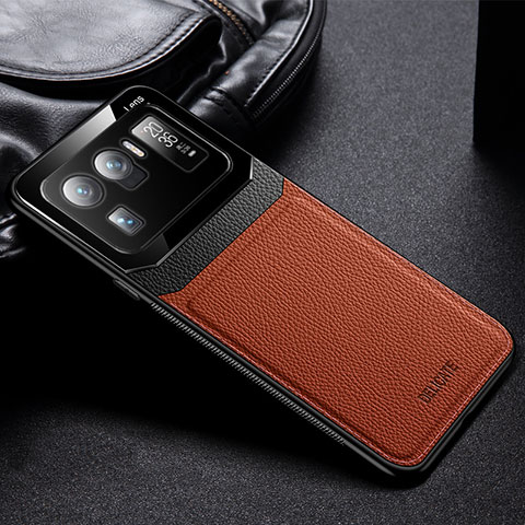 Coque Silicone Gel Motif Cuir Housse Etui avec Magnetique S01 pour Xiaomi Mi 11 Ultra 5G Marron