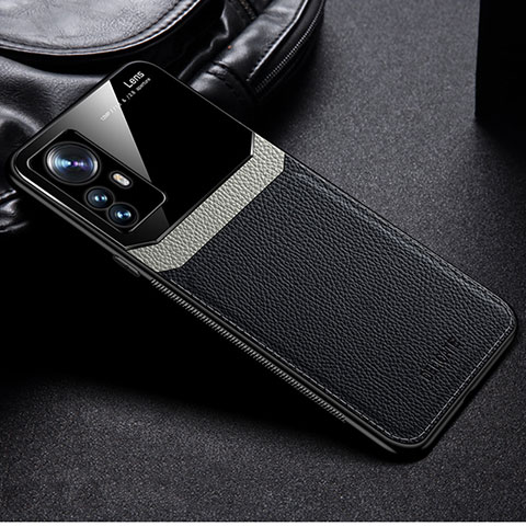 Coque Silicone Gel Motif Cuir Housse Etui avec Magnetique S01 pour Xiaomi Mi 12 5G Noir