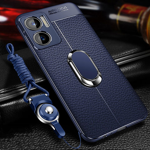 Coque Silicone Gel Motif Cuir Housse Etui avec Magnetique S01 pour Xiaomi Redmi 10 5G Bleu