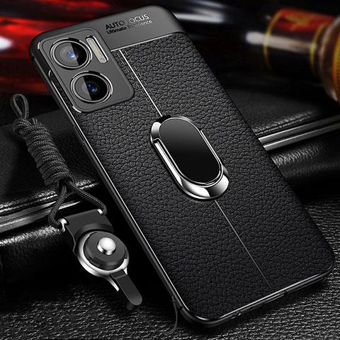 Coque Silicone Gel Motif Cuir Housse Etui avec Magnetique S01 pour Xiaomi Redmi 11 Prime 5G Noir