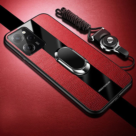 Coque Silicone Gel Motif Cuir Housse Etui avec Magnetique S01 pour Xiaomi Redmi Note 12 Pro Speed 5G Rouge