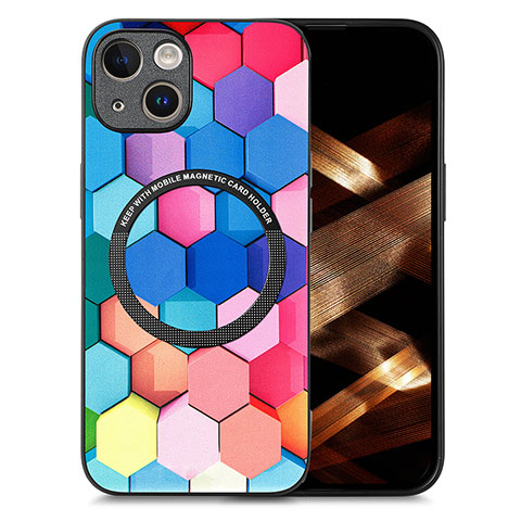 Coque Silicone Gel Motif Cuir Housse Etui avec Magnetique S01D pour Apple iPhone 14 Colorful