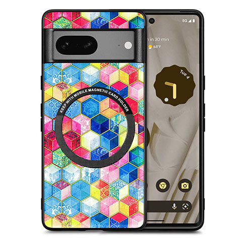 Coque Silicone Gel Motif Cuir Housse Etui avec Magnetique S01D pour Google Pixel 7 5G Vin Rouge