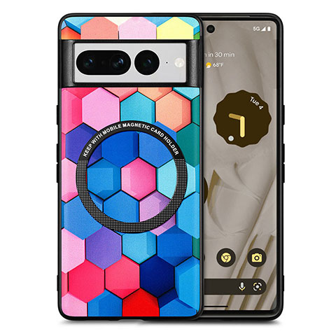 Coque Silicone Gel Motif Cuir Housse Etui avec Magnetique S01D pour Google Pixel 7 Pro 5G Colorful