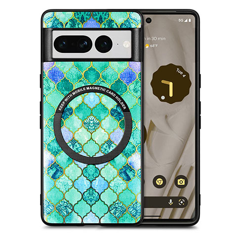 Coque Silicone Gel Motif Cuir Housse Etui avec Magnetique S01D pour Google Pixel 7 Pro 5G Vert