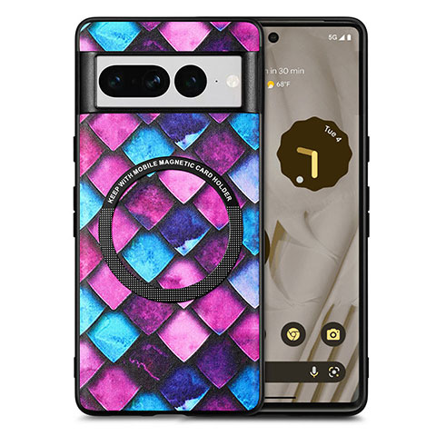 Coque Silicone Gel Motif Cuir Housse Etui avec Magnetique S01D pour Google Pixel 7 Pro 5G Violet