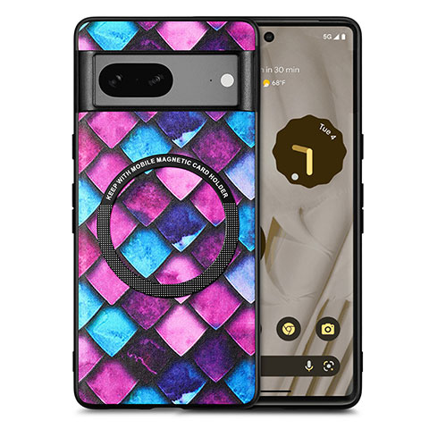 Coque Silicone Gel Motif Cuir Housse Etui avec Magnetique S01D pour Google Pixel 7a 5G Violet