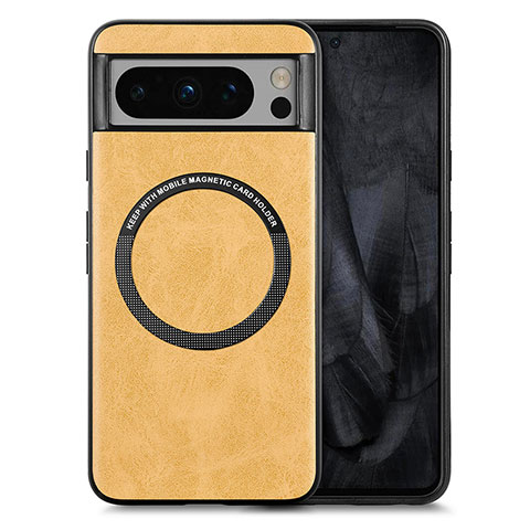 Coque Silicone Gel Motif Cuir Housse Etui avec Magnetique S01D pour Google Pixel 8 Pro 5G Brun Clair