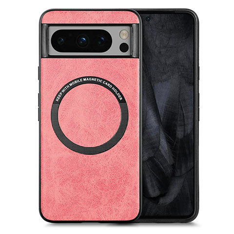 Coque Silicone Gel Motif Cuir Housse Etui avec Magnetique S01D pour Google Pixel 8 Pro 5G Rose