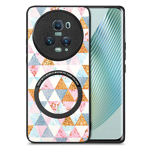 Coque Silicone Gel Motif Cuir Housse Etui avec Magnetique S01D pour Huawei Honor Magic5 Pro 5G Blanc