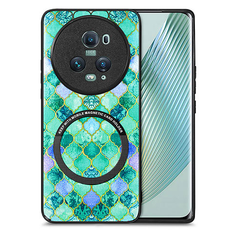 Coque Silicone Gel Motif Cuir Housse Etui avec Magnetique S01D pour Huawei Honor Magic5 Pro 5G Vert