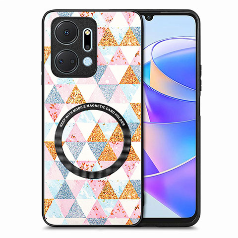 Coque Silicone Gel Motif Cuir Housse Etui avec Magnetique S01D pour Huawei Honor X7a Blanc