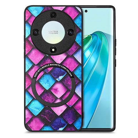 Coque Silicone Gel Motif Cuir Housse Etui avec Magnetique S01D pour Huawei Honor X9a 5G Violet