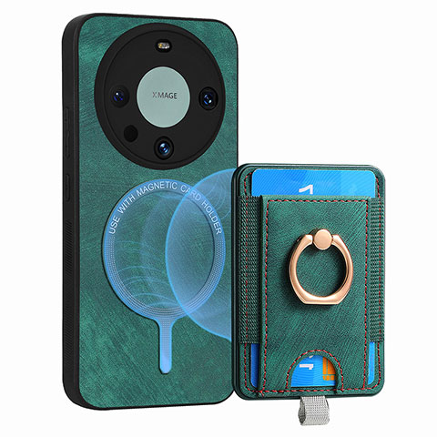 Coque Silicone Gel Motif Cuir Housse Etui avec Magnetique S01D pour Huawei Mate 60 Pro+ Plus Vert